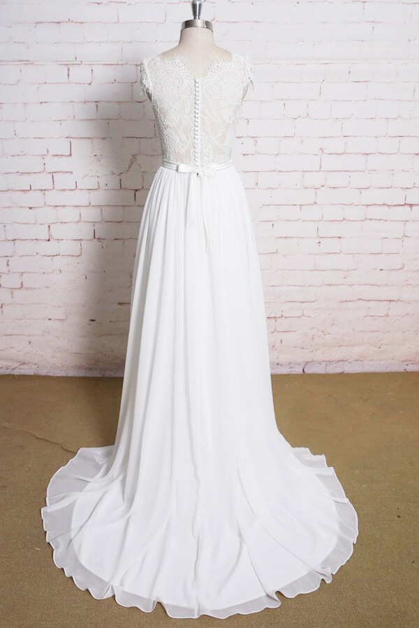 BMbridal Lace Chiffon A-line Court Train Wedding Dress On Sale-BMbridal