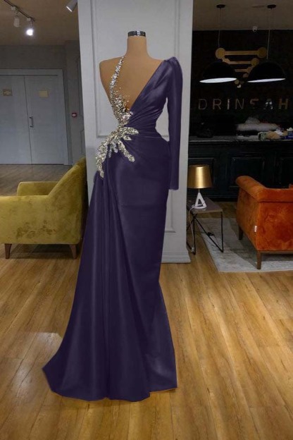 Charming Mermaid Yellow long Sleeves Pleated Long Prom Dress With Beadings