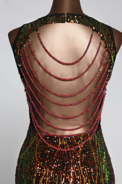 BMbridal Luxury V-Neck Backless Sequins Mermaid Prom Dresses with Front Slit