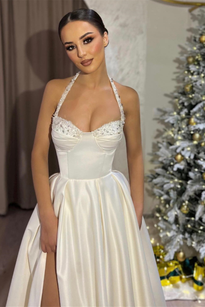 Elegant Halter Sleeveless Prom Dress Long With Split Online