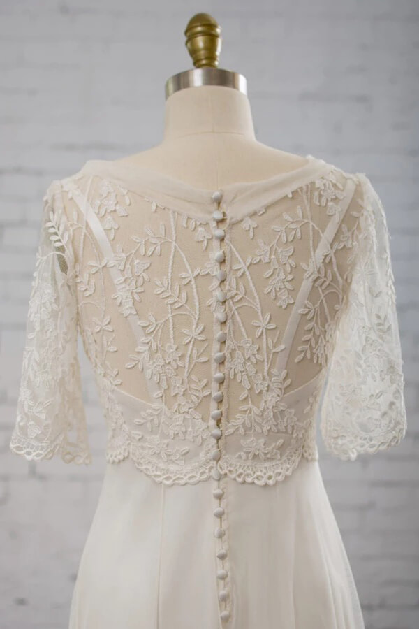 BMbridal Elegant Empire V-neck Tulle Wedding Dress A-line Appliques Short Sleeves Bridal Gowns On Sale-BMbridal