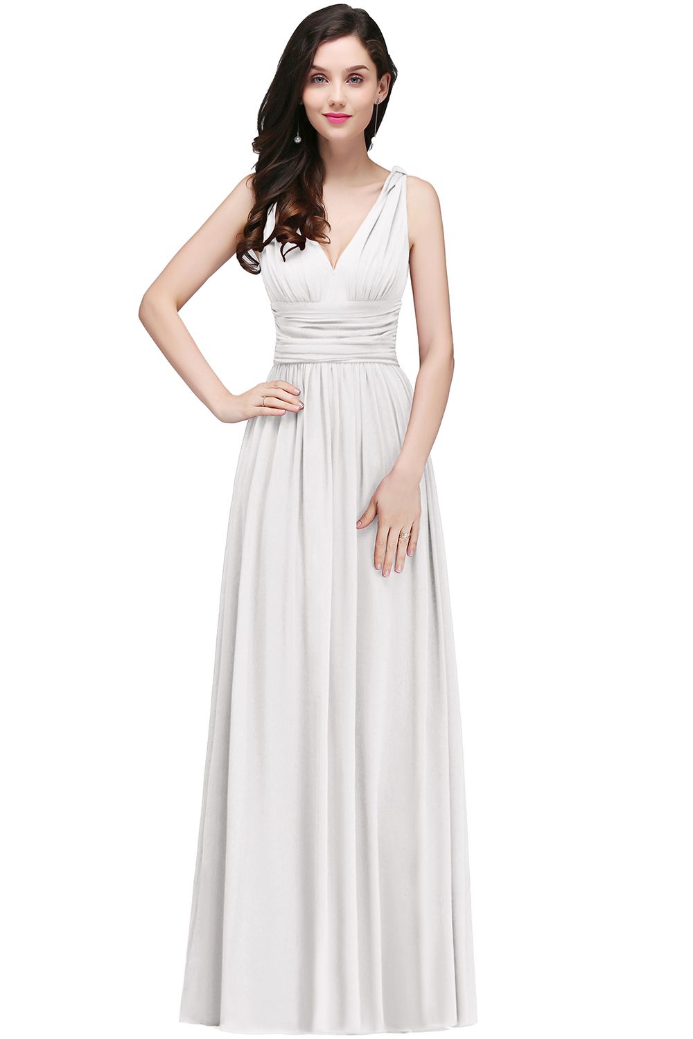 BMbridal Affordable Chiffon V-Neck Burgundy Bridesmaid Dress with Ruffle In Stock