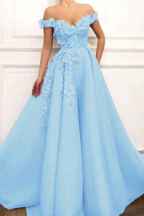 Strapless Off the Shoulder Sleeveless Long Prom Dress With Appliques