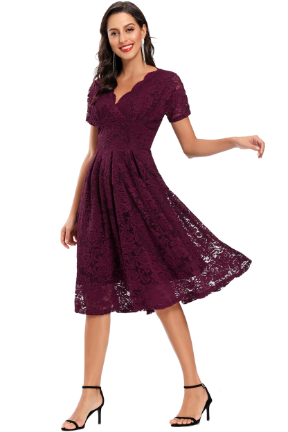 BMbridal Lace Short Sleeve V-Neck Mini Party Dress