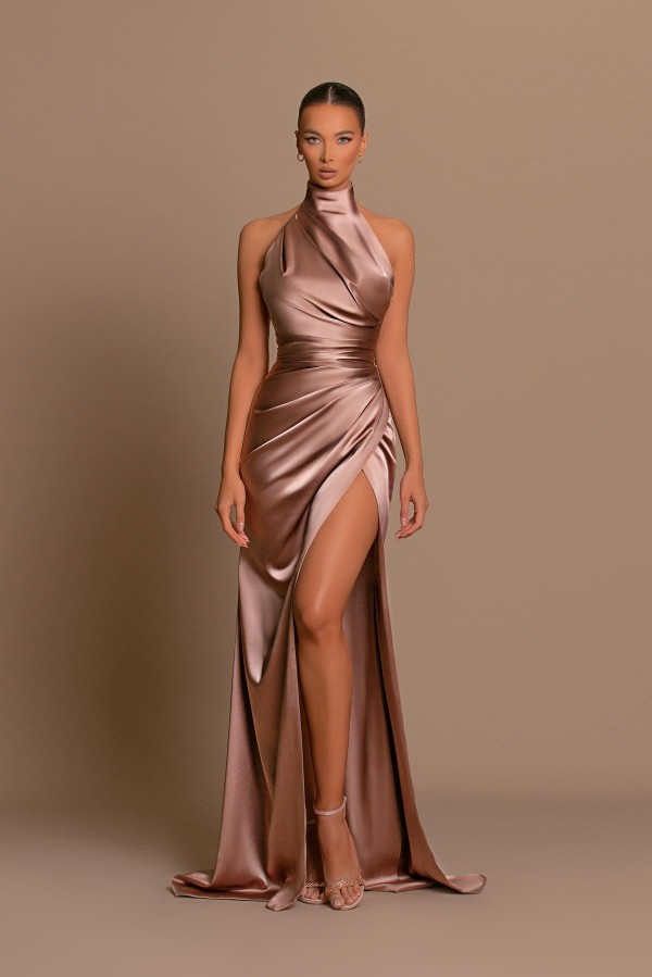Bmbridal High Neck Sleeveless Prom Dress Mermaid Slit Long