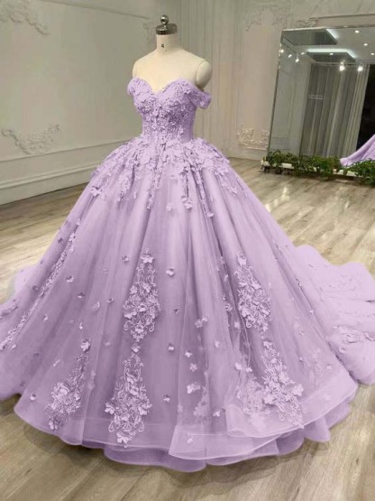 Tulle Sleeveless Off the Shoulder Long Prom Dress With Appliques