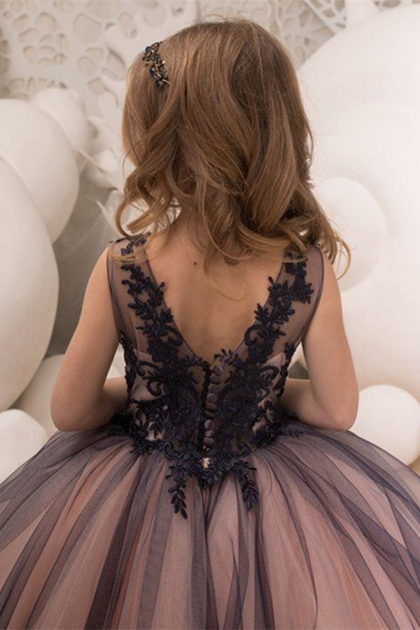 BMbridal Black Lace Princess Ball Gown Flower Girl Dress-BMbridal