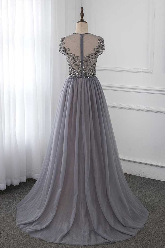 BMbridal Stylish Jewel Appliques Short Sleeves Prom Dresses with Rhinestone Online