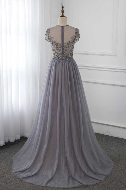 BMbridal Stylish Jewel Appliques Short Sleeves Prom Dresses with Rhinestone Online