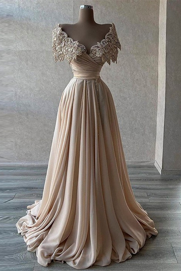 Modern Off-the-Shoulder A-Line Prom Dress Chiffon With Pearls Beadings-BMbridal
