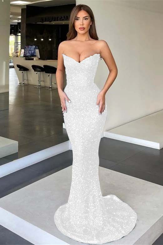 Black Strapless Sleeveless Long Mermaid Prom Dress With Sequins