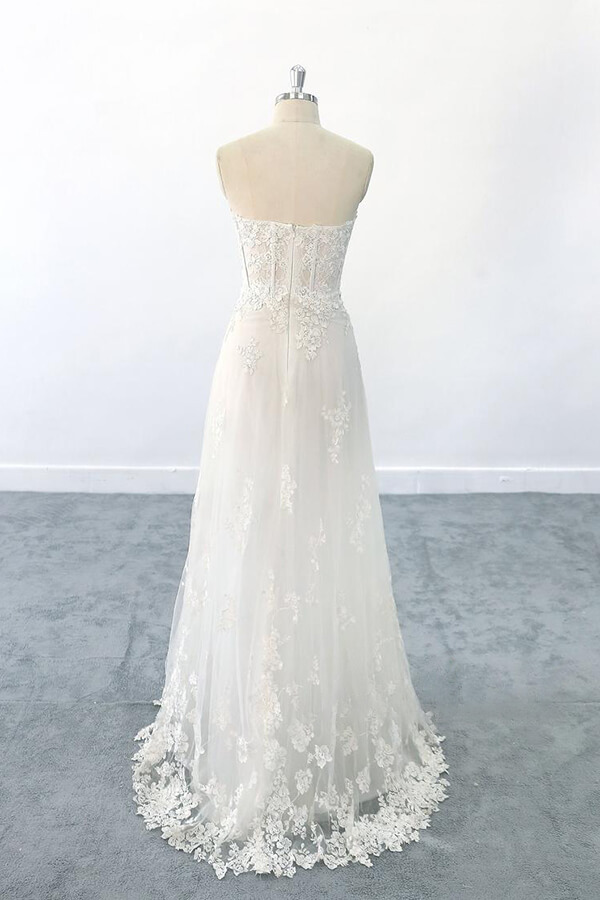 BMbridal Appliques Strapless Tulle Sheath Wedding Dress On Sale-BMbridal