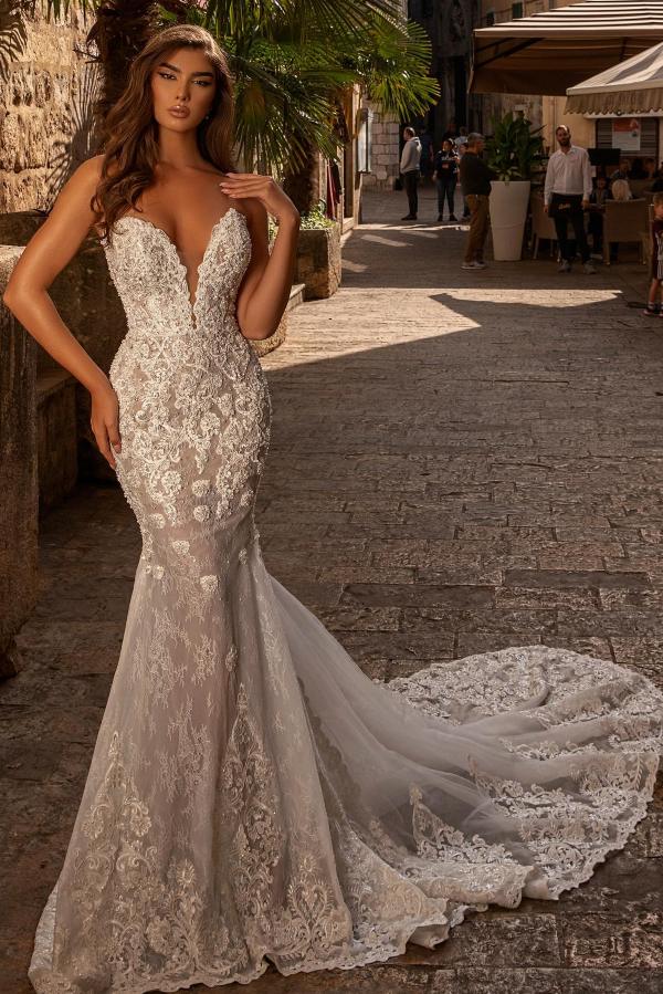 Bmbridal Spaghetti-Straps Lace Wedding Dress Mermaid Long Online-BMbridal