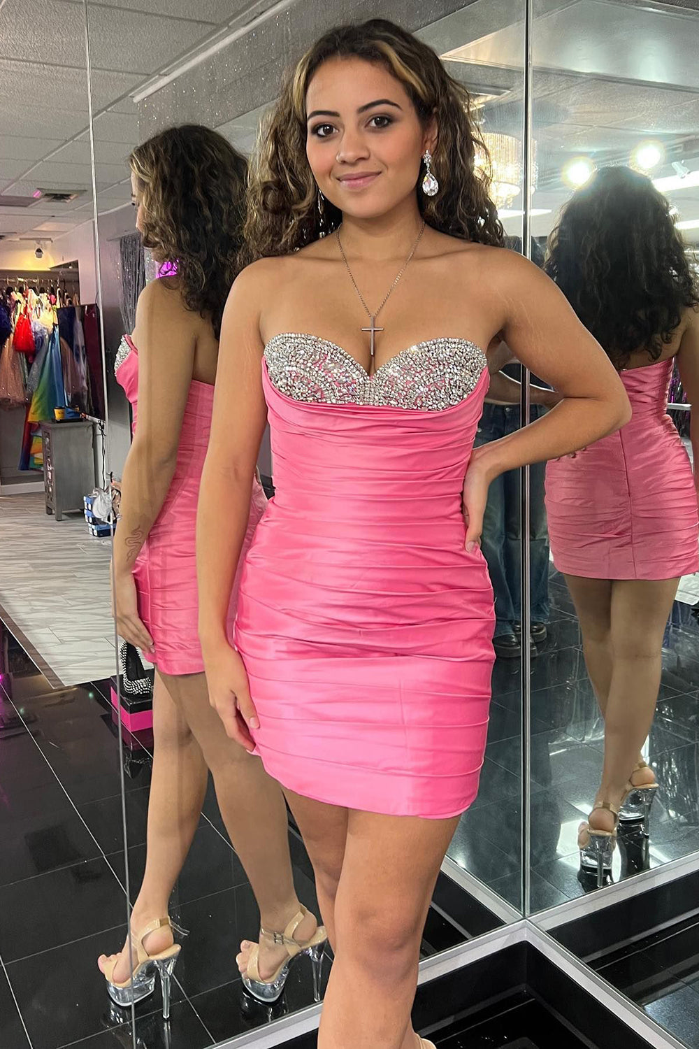 Sparkly Fuchsia Sweetheart Beaded Tight Homecoming Dress-BMbridal
