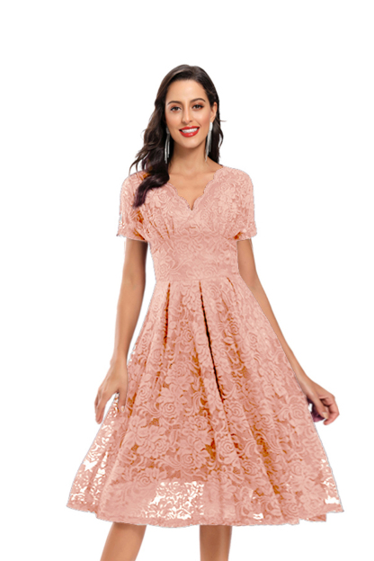 BMbridal Lace Short Sleeve V-Neck Mini Party Dress