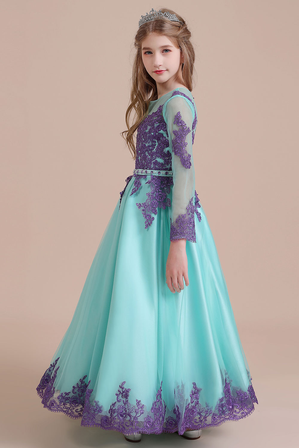 BMbridal A-Line Chic Long Sleeve Appliques Flower Girl Dress Online-BMbridal