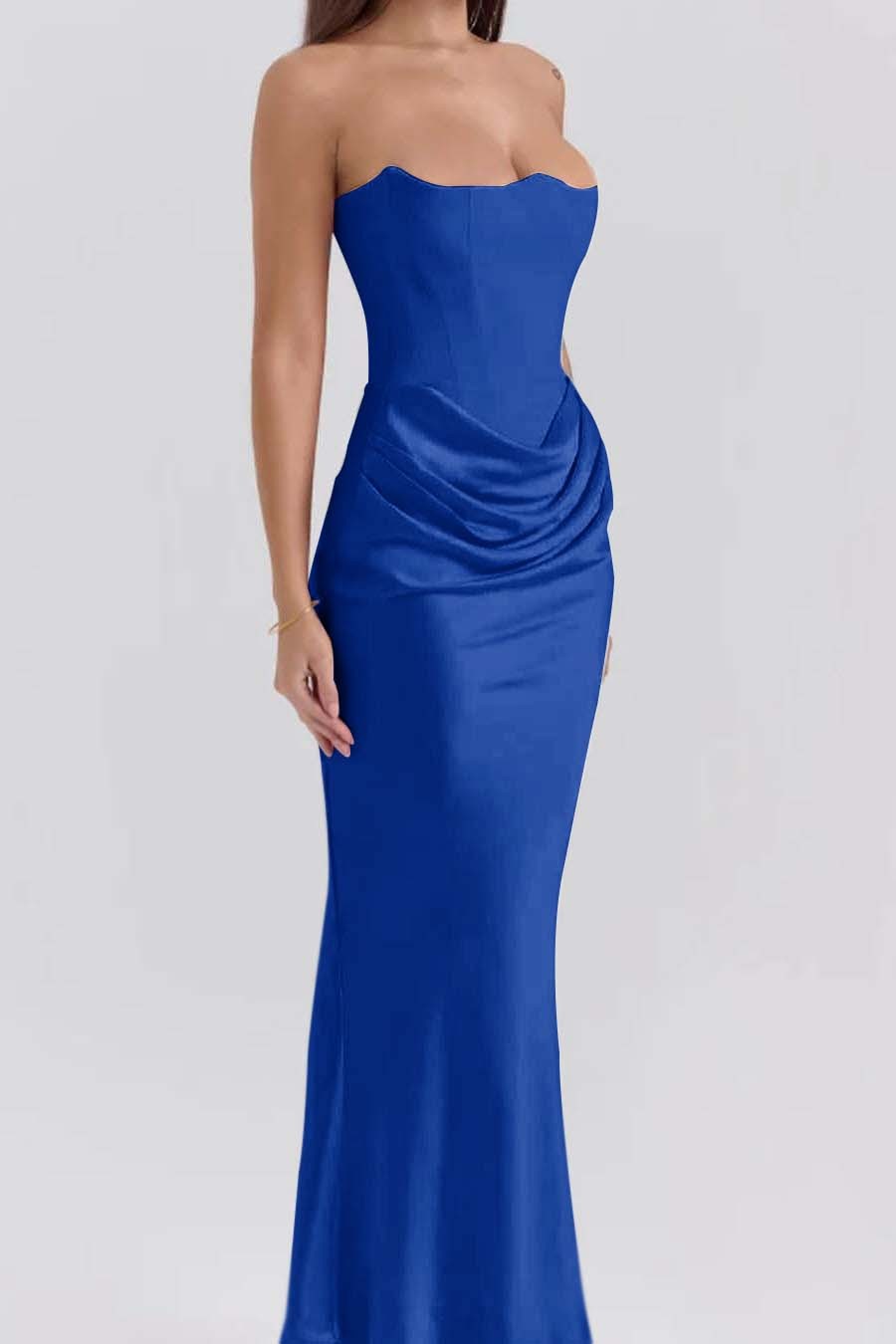 Pink Strapless Sleeveless  Mermaid Long Prom Dress With Pleated