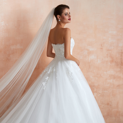BMbridal Stylish Strapless White Lace Affordable Wedding Dress Online with Low Back