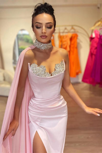 Amazing Mermaid Sweetheart Sleeveless Rhinestone Satin Prom Dress With Splites