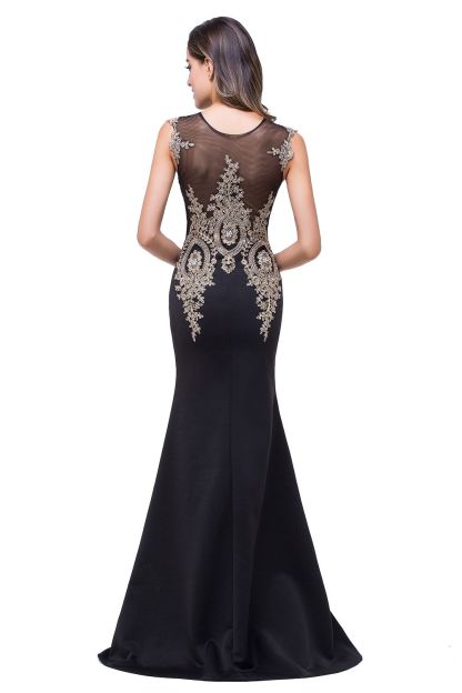 BMbridal Black Mermaid Long Prom Dress With Lace Appliques