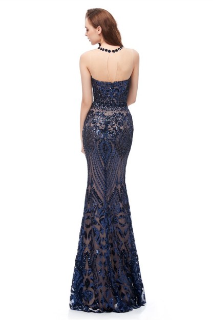 Bmbridal High Neck Prom Dress Mermaid Sleeveless Lace Long