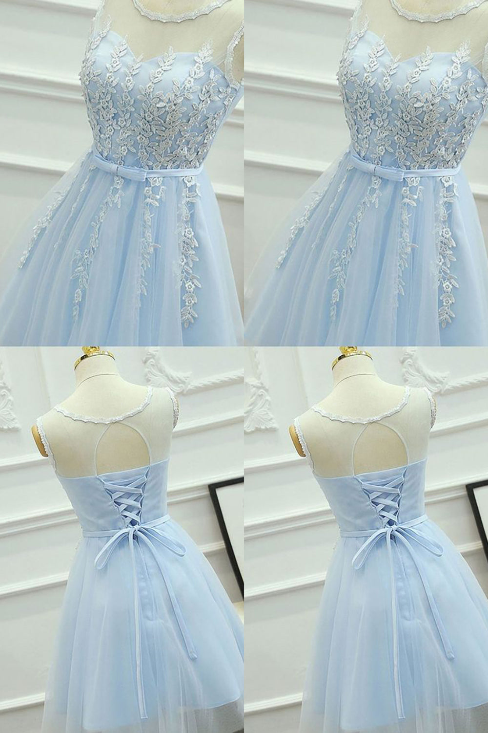 Blue Round Neck A Line Homecoming Dress-BMbridal