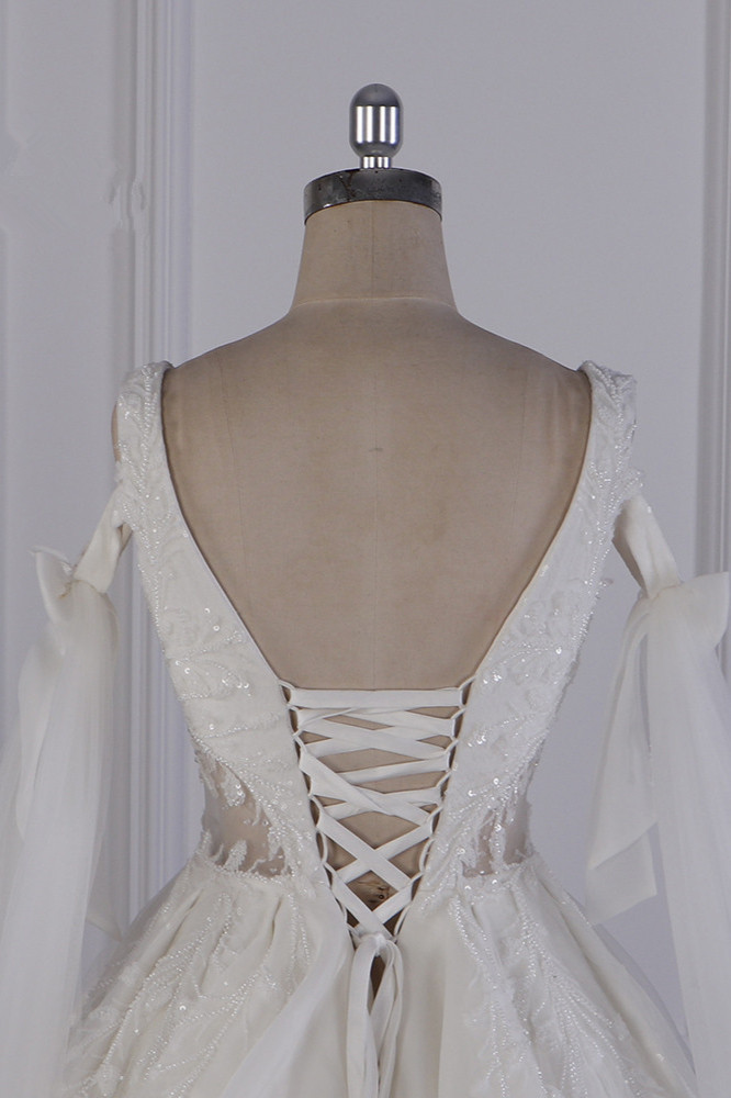 BMbridal Luxury V-Neck Beadings Wedding Dress Tulle Sleeveless Sequined Bridal Gowns On Sale-BMbridal