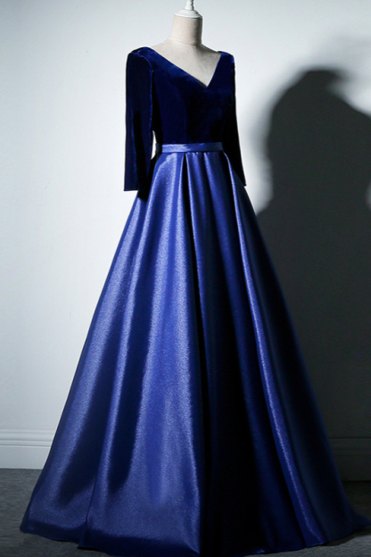 BMbridal Elegant V-Neck Satin A-Line Prom Dresses Long Sleeves Party Dresses On Sale