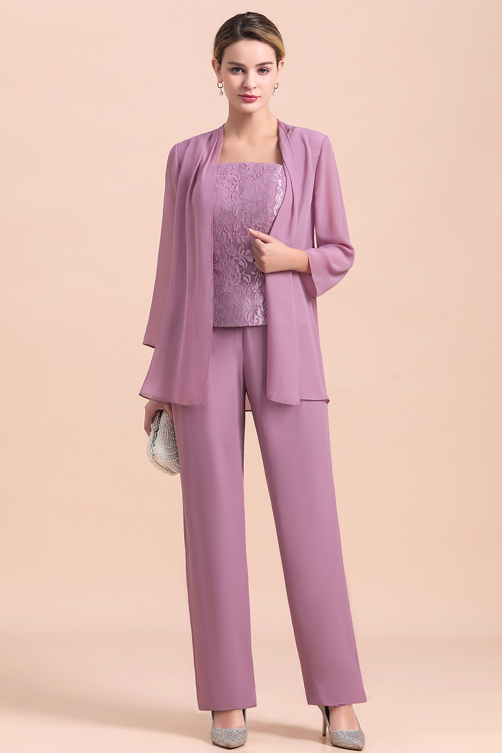BMbridal Elegant Cap-Sleeves Lace Chiffon Affordable Mother of Bride Online with Wrap-BMbridal