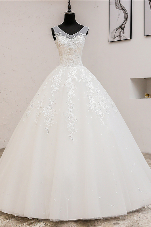 BMbridal Glamorous Sweetheart Tulle Lace Wedding Dress Ball Gown Sleeveless Appliques Ball Gowns On Sale-BMbridal