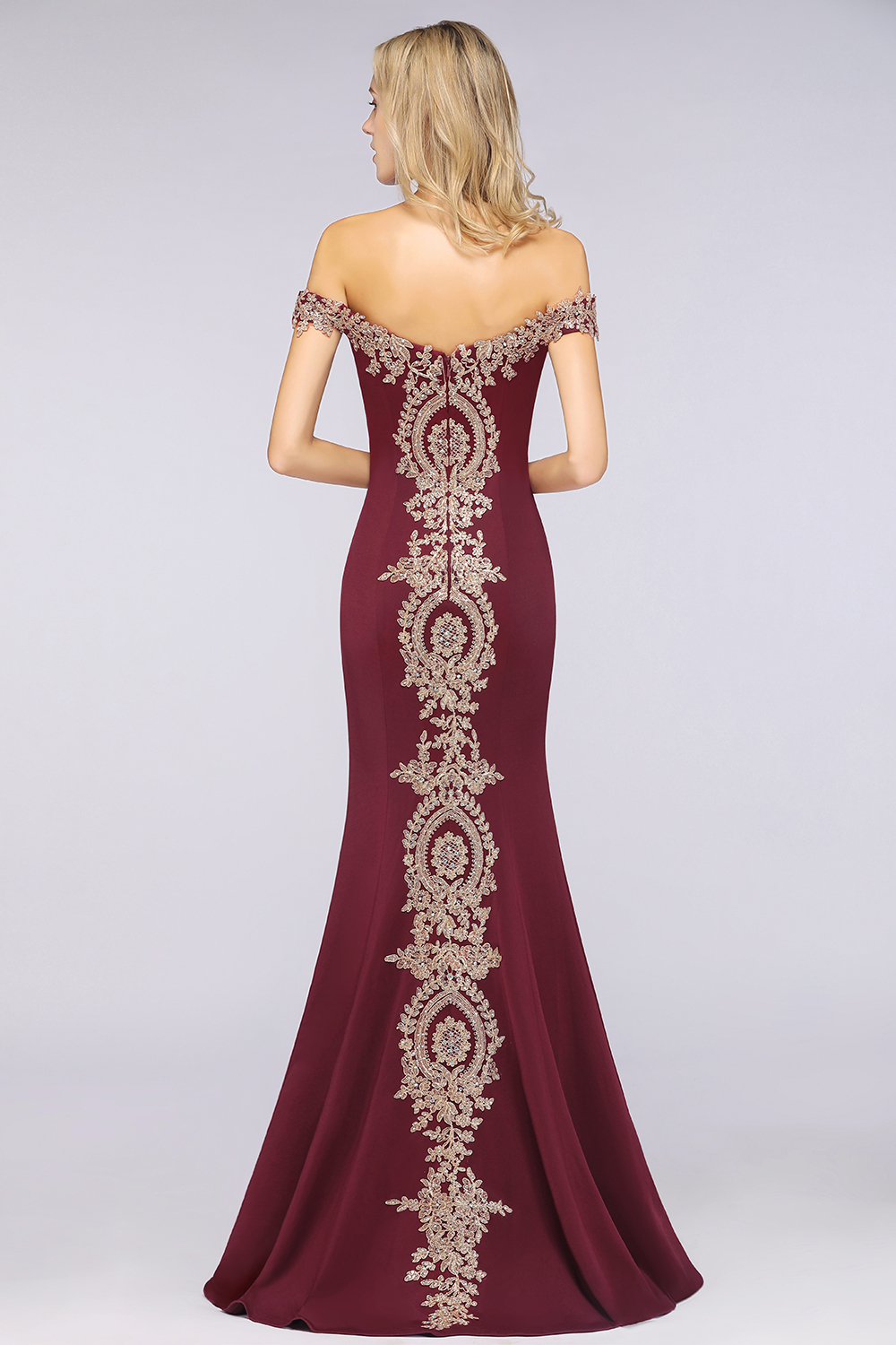 BMbridal Elegant Off-the-Shoulder Mermaid Prom Dress Long With Lace Appliques