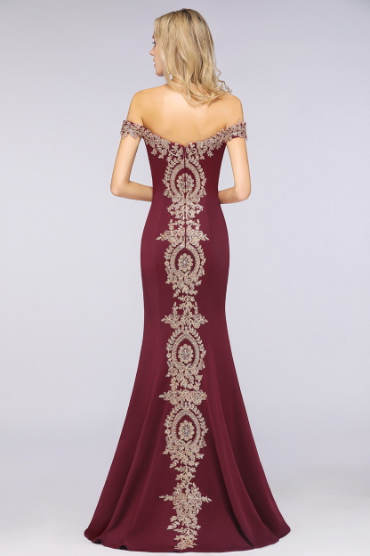 BMbridal Elegant Off-the-Shoulder Mermaid Prom Dress Long With Lace Appliques