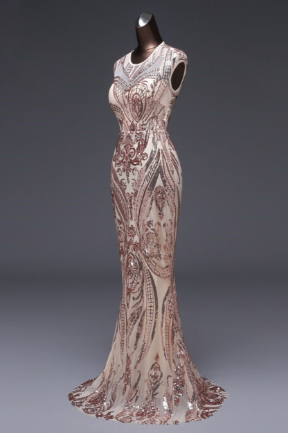 BMbridal Elegant Sequined Jewel Sleeveless Mermaid Prom Dresses with Beadings