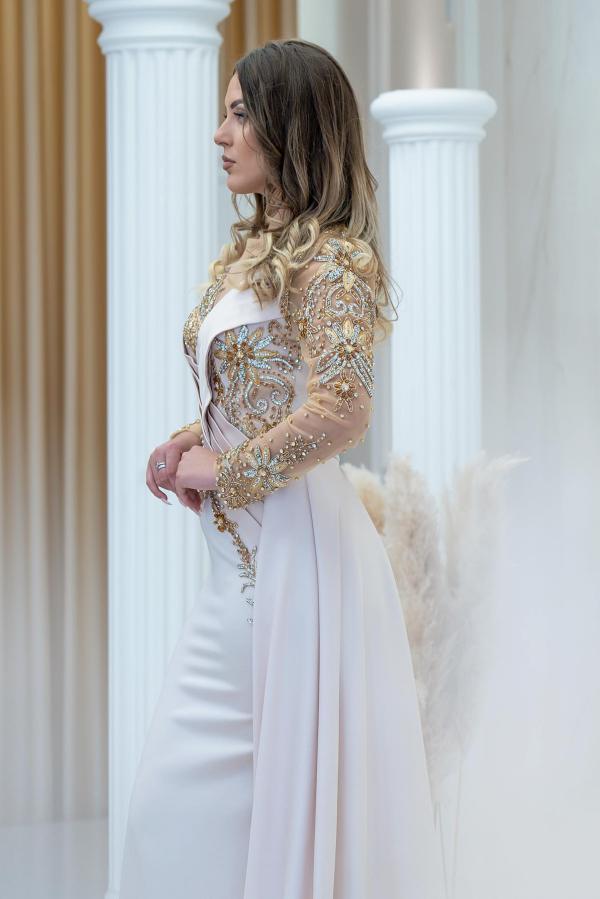 Bmbridal Long Sleeves Prom Dress Mermaid Beadings With Ruffle
