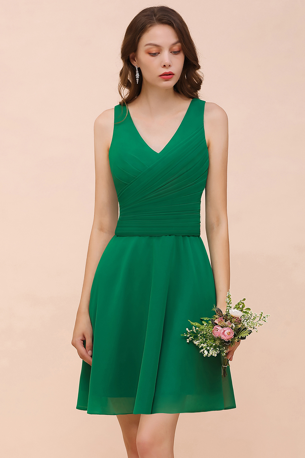 BMbridal Affordable V-Neck Sleeveless Ruffle Short Bridesmaid Dress-BMbridal