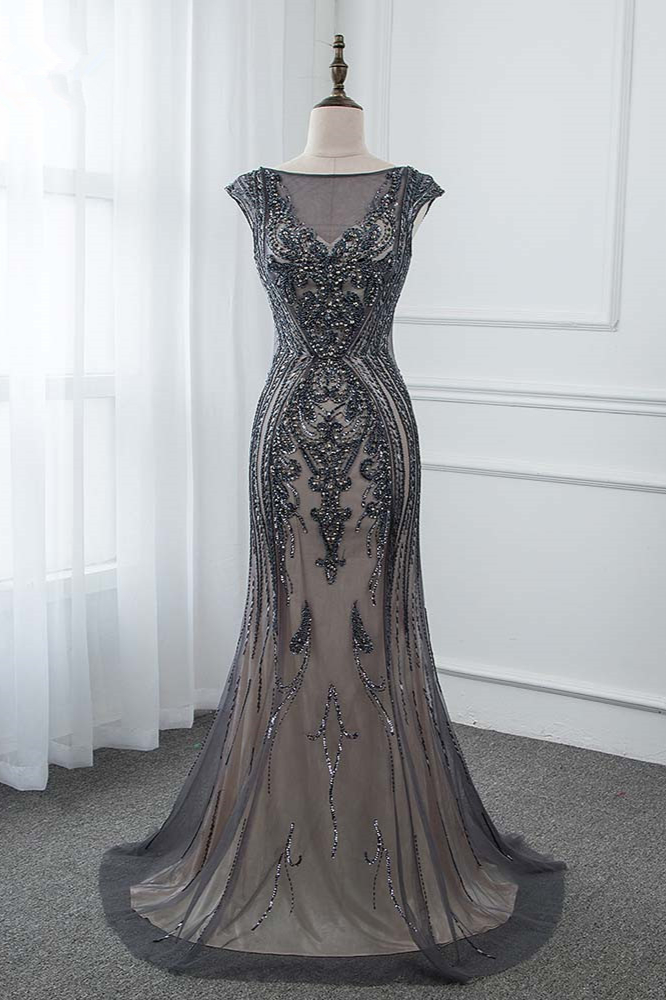 BMbridal Glamorous Jewel Black Mermaid Prom Dresses with Appliques Rhinestones