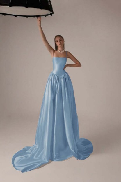 Spaghetti Strap Sleeveless A Line Long Prom Dress With Pleated