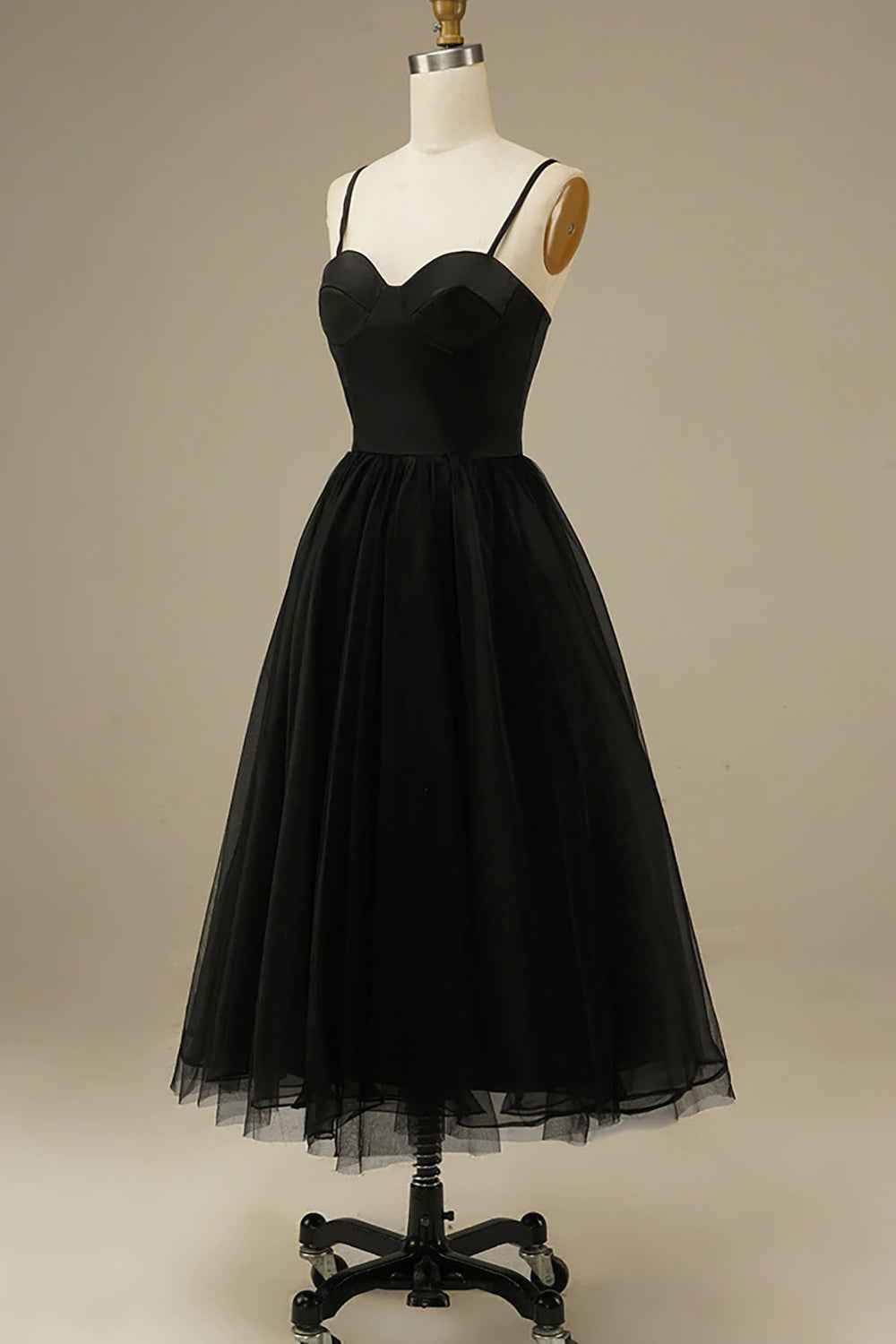Black Tulle A-line Midi Simple Prom Dress
