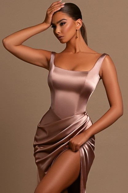 Bmbridal Straps Square Prom Dress Mermaid Sleeveless With Slit
