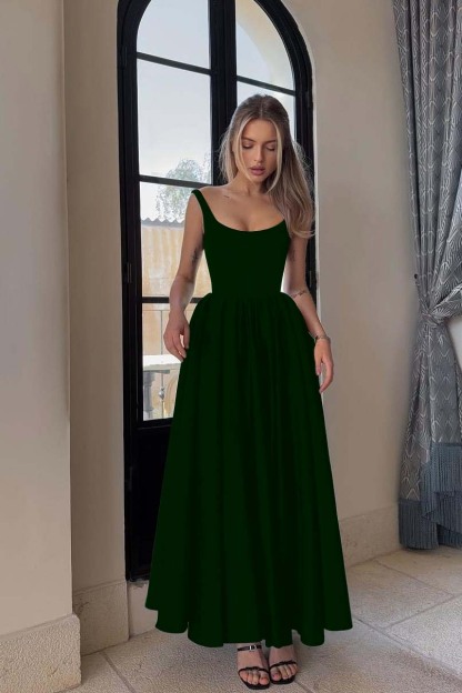 Spaghetti Strap Sleeveless A Line Long Prom Dress With Pleated
