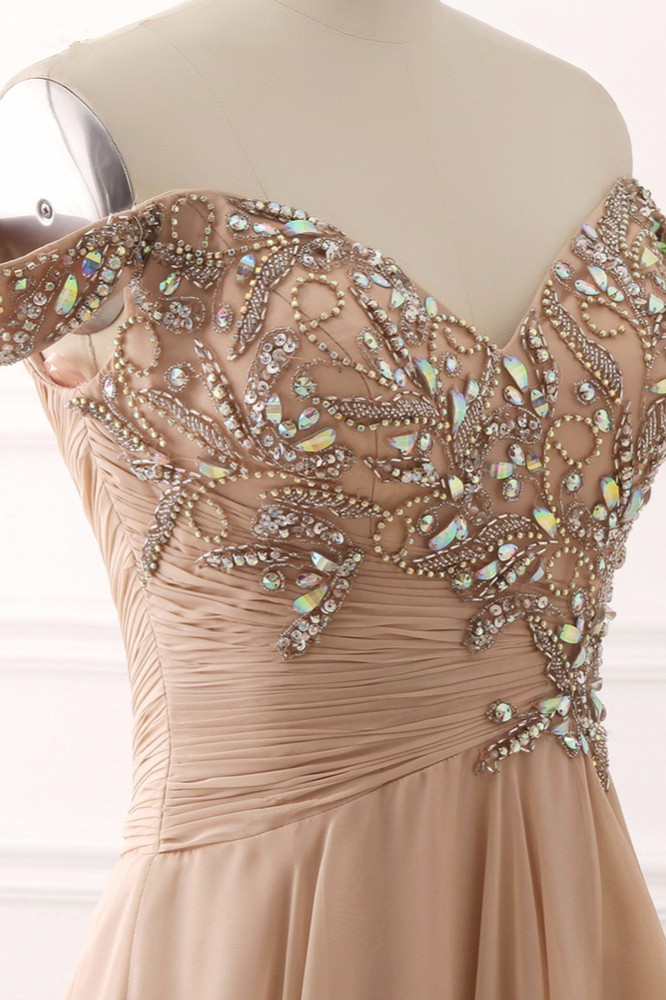 BMbridal Elegant Off-the-Shoulder Sweetheart Ruffle Prom Dresses with Appliques Beadings
