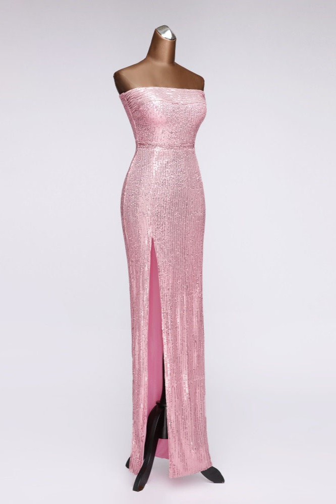 BMbridal Chic Strapless Front Slit Sheath Prom Dresses with Sequins Online