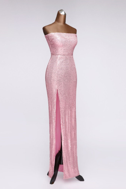 BMbridal Chic Strapless Front Slit Sheath Prom Dresses with Sequins Online