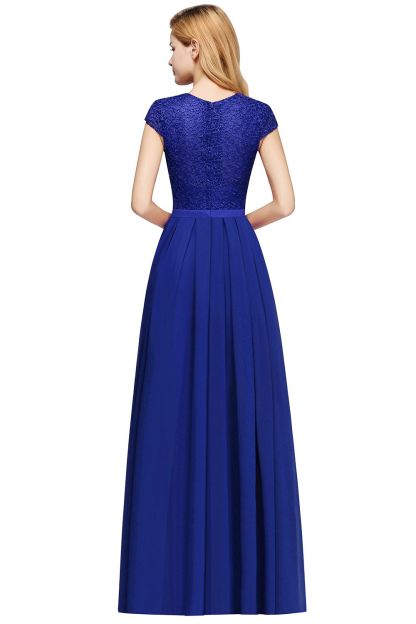 BMbridal A-line Jewel Short Sleeves Chiffon Lace Bridesmaid Dress