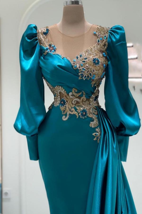 Bmbridal Jade Long Sleeves Scoop Evening Dress Mermaid With Beads