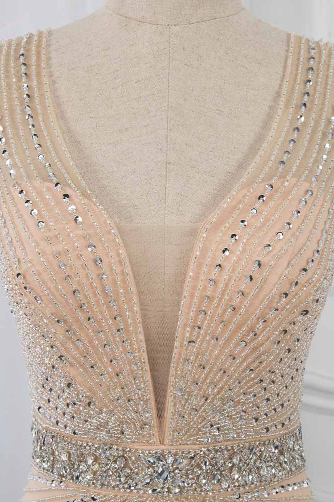 BMbridal Luxury V-Neck Beadings Mermaid Prom Dresses with Crystals On Sale