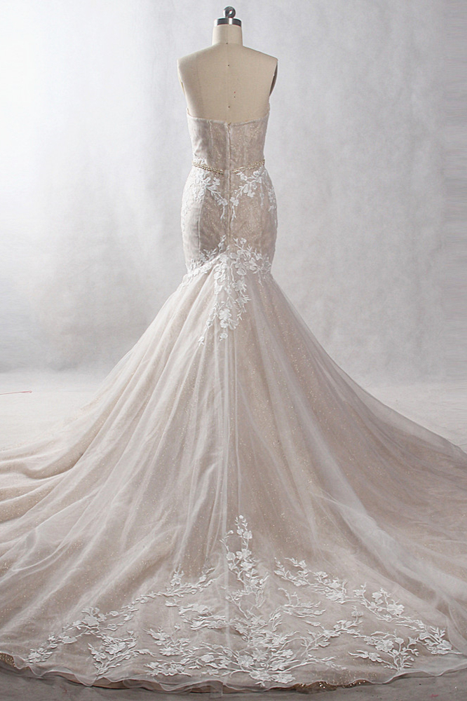 BMbridal Chic Strapless Tulle Sequins Mermaid Wedding Dress Sleeveless Appliques Beadings Bridal Gowns On Sale-BMbridal