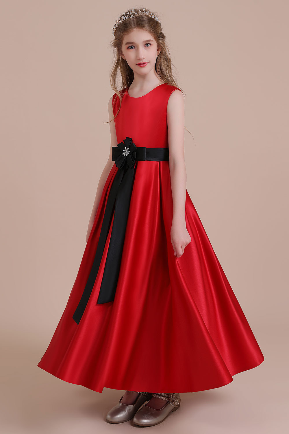 BMbridal A-Line Elegant Satin Flower Girl Dress Online-BMbridal