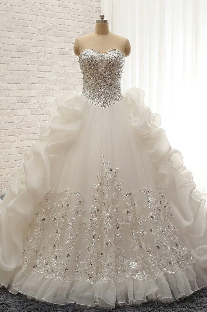 BMbridal Glamorous Sweetheart White Sequins Wedding Dresses With Appliques Tulle Ruffles Bridal Gowns Online-BMbridal