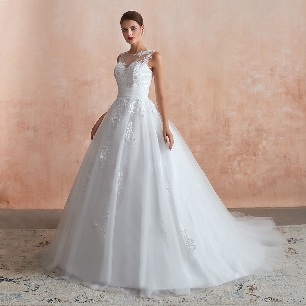 BMbridal Affordable Sweetheart Sleeveless White Lace Wedding Dresses Online